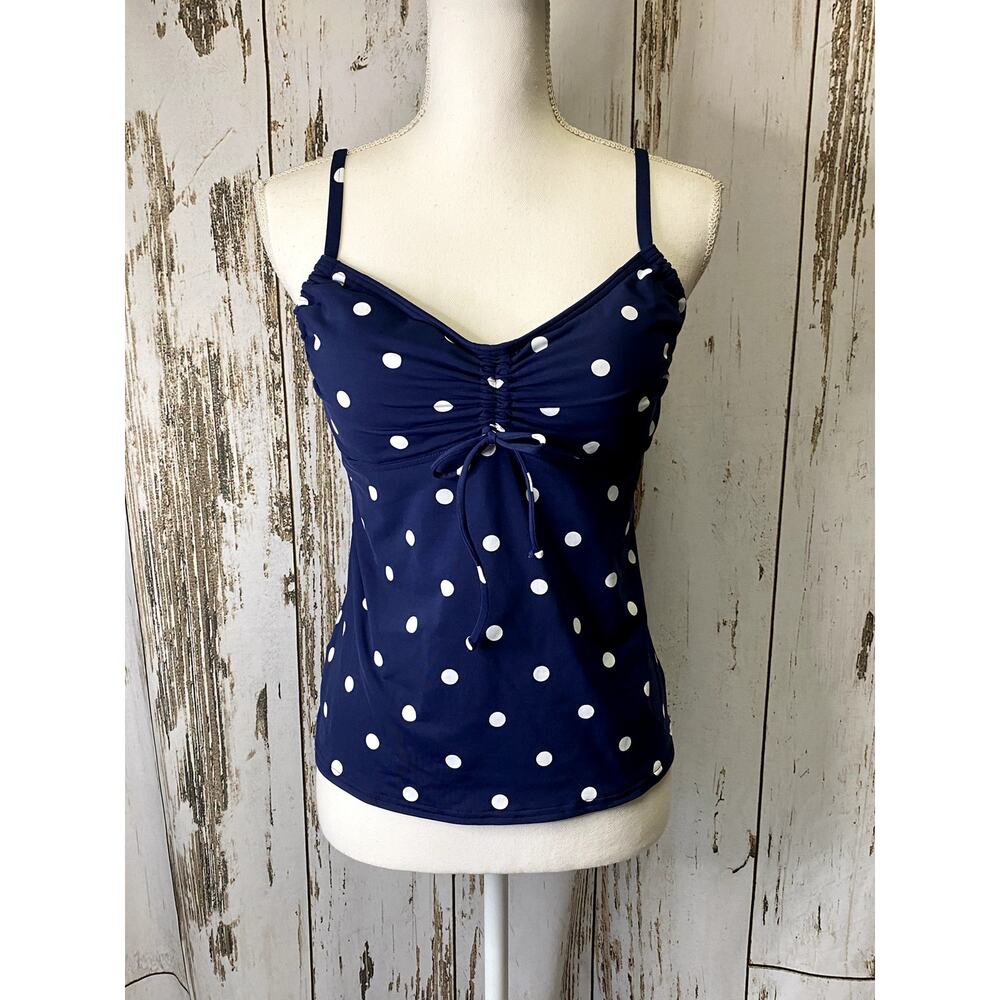 Land's End Navy And White Polka Dot Tankini